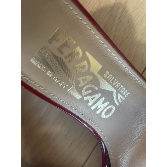 Salvatore Ferragamo Red Patent Leather Heeled Sandals Womens Size 6.5 With Bow & - Picture 8 of 10